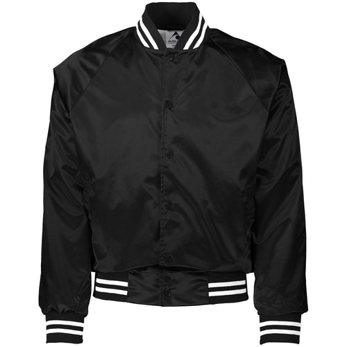 Unisex Striped Trim Satin Baseball Jacket