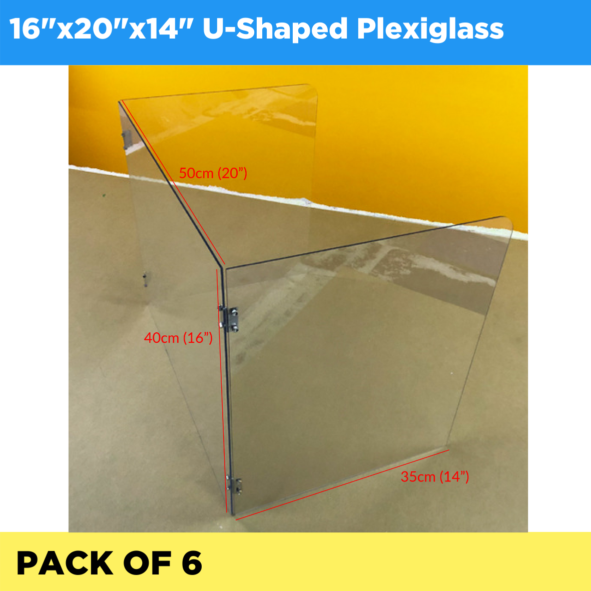 Plexiglass U-Shaped 16"x20"x14" - Pack of 6 (Listing ID: 6617449857093)