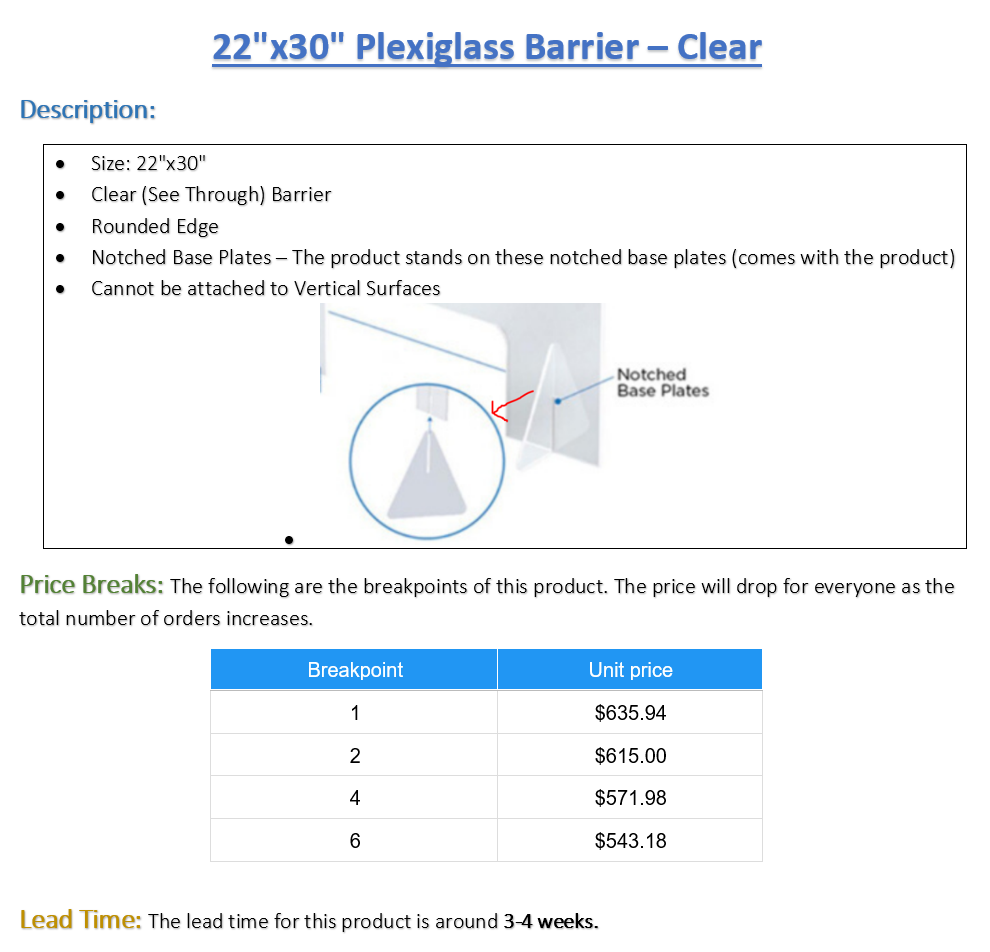 Plexiglass Solid 22" x 30" - Pack of 6 (Listing ID: 6617450086469)