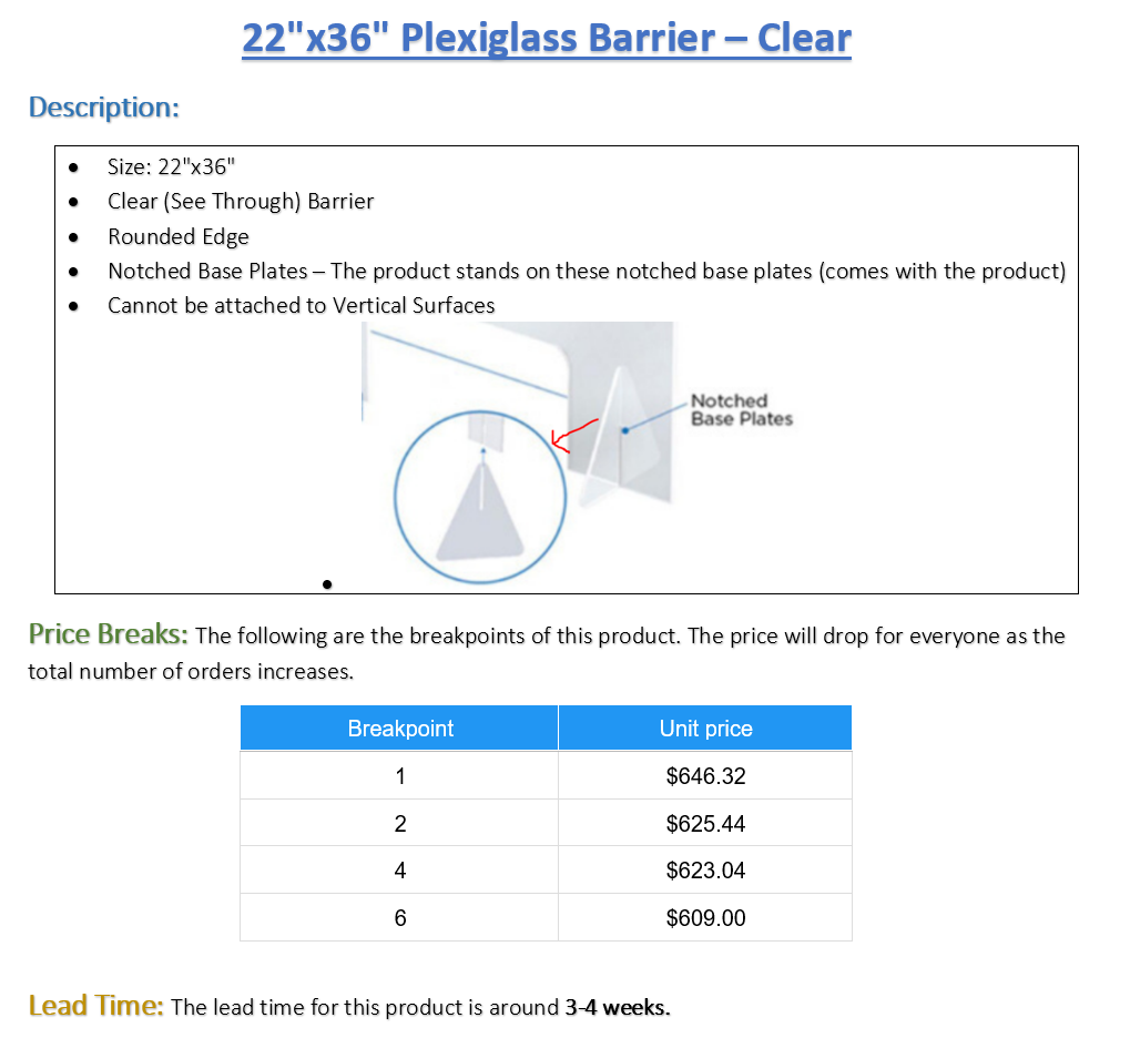 Plexiglass Solid 22" x 36" - Pack of 6 (Listing ID: 6617450414149)