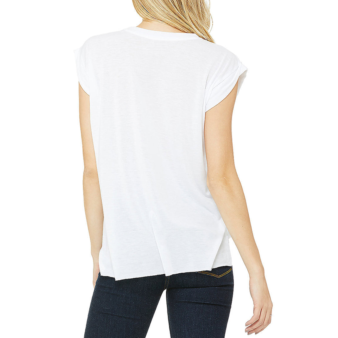Ladies' Flowy Muscle T-Shirt with Rolled Cuff