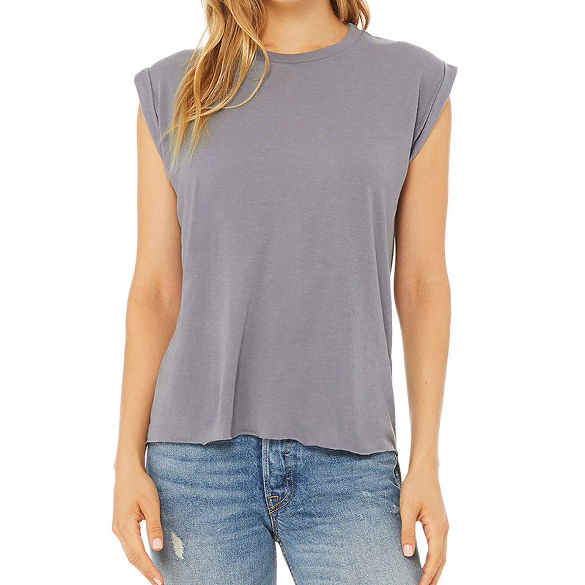 Ladies' Flowy Muscle T-Shirt with Rolled Cuff