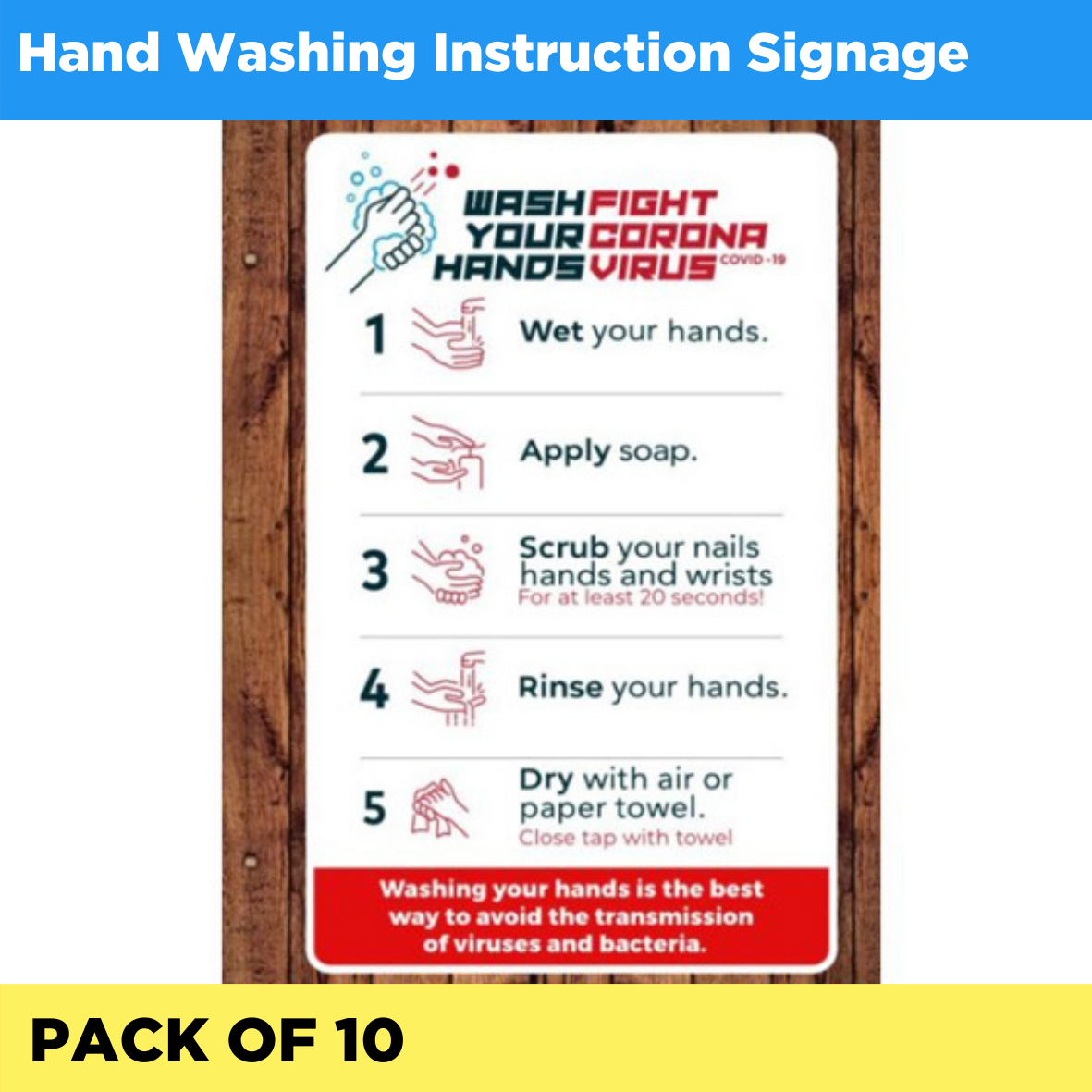 Hand washing instructions signage - Pack of 10 (Listing ID: 6617452937285)