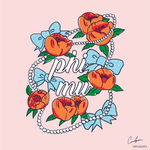 Phi Mu Flowers, Ribbons & Pearls Art